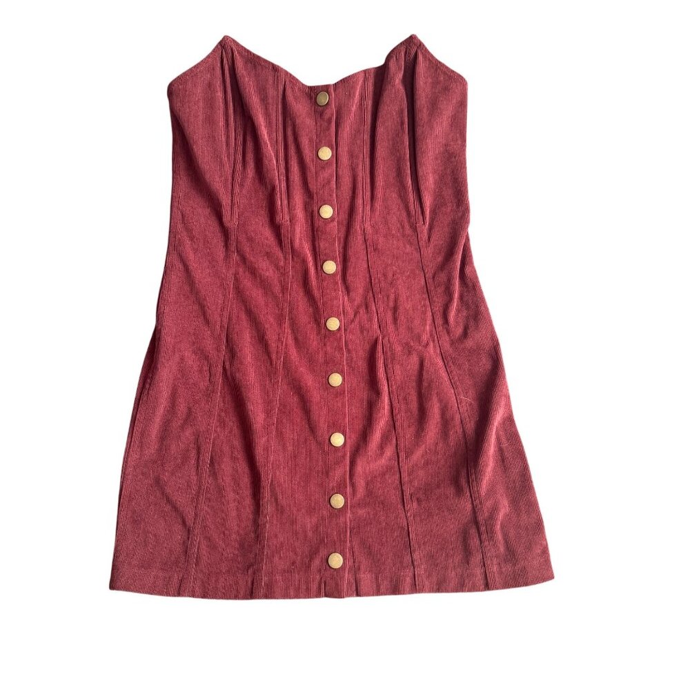 Urban Outfitters Red Corduroy Strapless Button-Front Mini Dress L